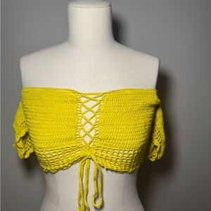 Yellow Crochet Off-Shoulder Top